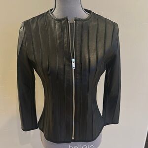 Vera Pelle Black Leather Jacket with Ribbed Texture NWOT